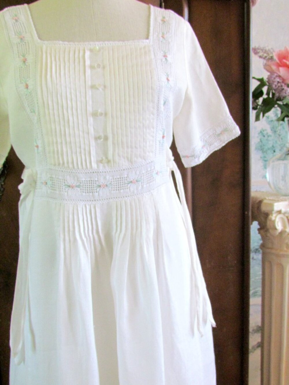 EDWARDIAN-STYLE WHITE DRESS, 8, ROMANTIC SUSAN BRISTOL VINTAGE; LINED RAMIE, EUC - Picture 5 of 12